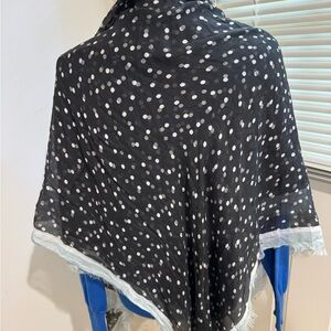 Emporio Armani Black & White Polka Dot Scarf w/ light blue edge around 26” X 52”